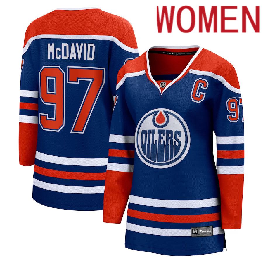 Women Edmonton Oilers 97 Connor McDavid Fanatics Branded Royal Home Premier Breakaway Player NHL Jersey